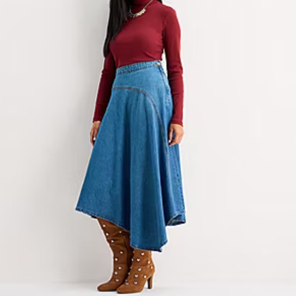 a.n.a Womens High Rise Midi A-Line Medium Wash‎ Denim Skirt NWT Size 10